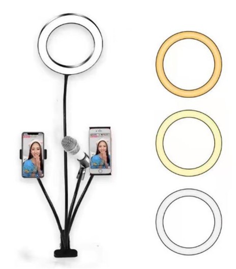 2-in-1 Selfie Ring Light and Flexible Phone Holder and microphone broad kit   