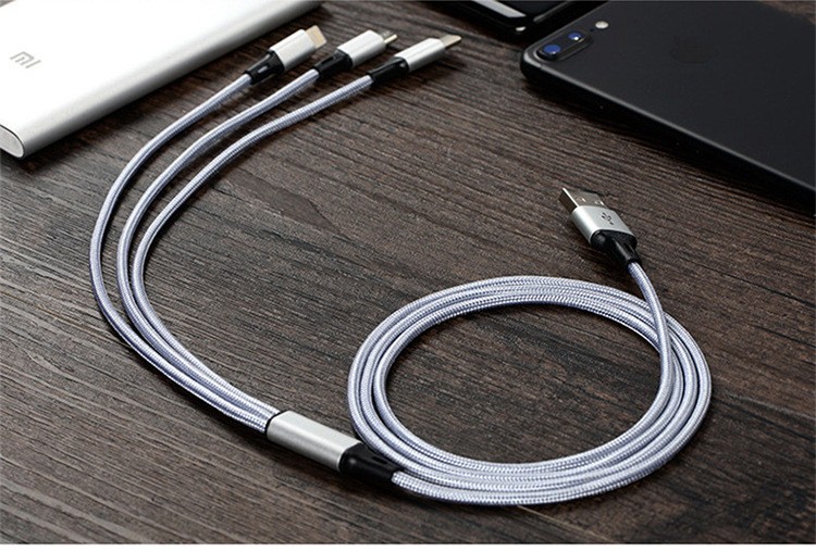 3 In 1 nylon braided Usb charger Cable