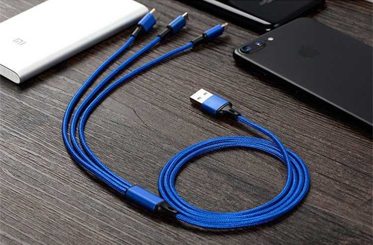 3 In 1 nylon braided Usb charger Cable