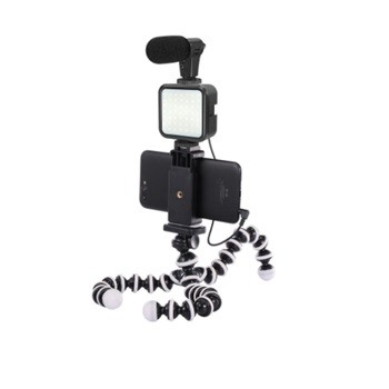 Cellphone Camera Accessories Tripod Holder + Fill Light+ Microphone+Phone Clamp