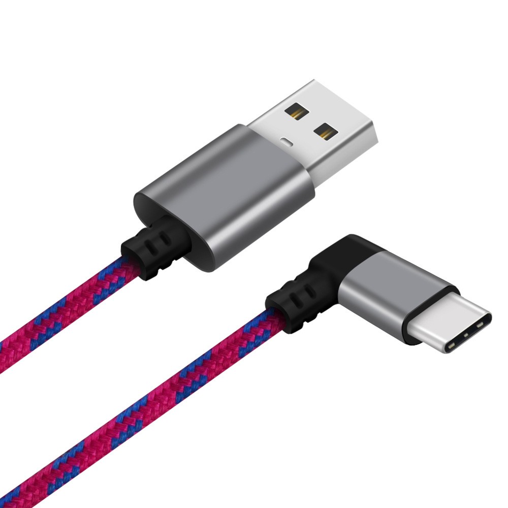 Right Angle Type C Cable Nylon Braided USB A to USB C Charger Cable